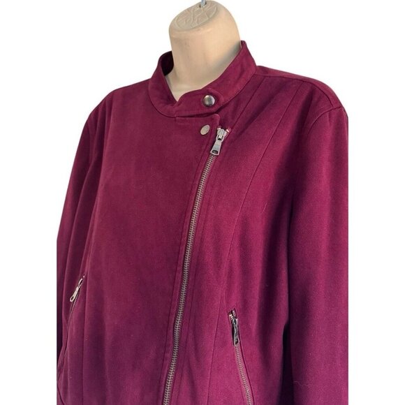 Banana Republic Fact. Womans Sz L Banded Collar Vegan Suede Moto Jacket Burgundy - Picture 3 of 11